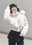 korean padded jacket women, thickened hooded puffer, winter cotton coat women, warm padded jacket, fur hood winter coat, white black winter puffer, fw25 korean outerwear, thick warm jacket women, hooded padded winter coat