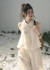 aomalm set, lace top set, ivory summer set, korean fashion set, feminine two piece set, romantic lace blouse, early summer outfit women, soft girl set, ivory skirt set, ivory pants set, elegant summer co ord, korean feminine outfit