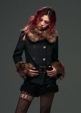 edgy tweed coat women, leopard fur collar jacket, punk vintage coat, double breasted short coat, alternative winter outerwear, dark street fashion coat, belted tweed jacket women, gothic winter coat, edgy women outerwear, frustration garden coat, statement winter jacket, punk luxury coat women, fur collar short coat, industrial fashion jacket, rebellious women coat
