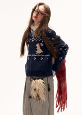 y2k cute sweater women, bunny knit cardigan, snowflake sweater women, loose fit knit top, street style cardigan women, autumn winter knitwear, playful y2k top, cozy oversized sweater, casual street knit, trendy cute sweater women, mamc sweater style, graphic knit cardigan, lazy fit knit top, fashion winter sweater, women street fashion knit