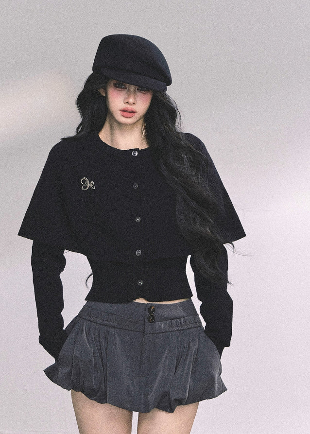 cape knit sweater women, twist knit capelet top, layered knit sweater, autumn winter slim knit top, american style cape knit, fw25 knitwear women, cape style cardigan, long sleeve cape sweater, cute cape top women