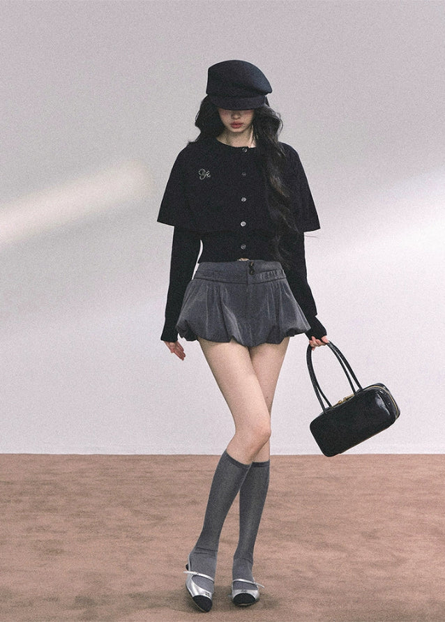 cape knit sweater women, twist knit capelet top, layered knit sweater, autumn winter slim knit top, american style cape knit, fw25 knitwear women, cape style cardigan, long sleeve cape sweater, cute cape top women