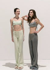 Faux Two-Piece Satin Top