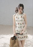 aomalm dress, embroidered floral mini dress, french floral dress, sleeveless vest dress, korean feminine dress, summer embroidered dress, vintage floral mini dress, floral short dress women, romantic summer dress, garden embroidery dress