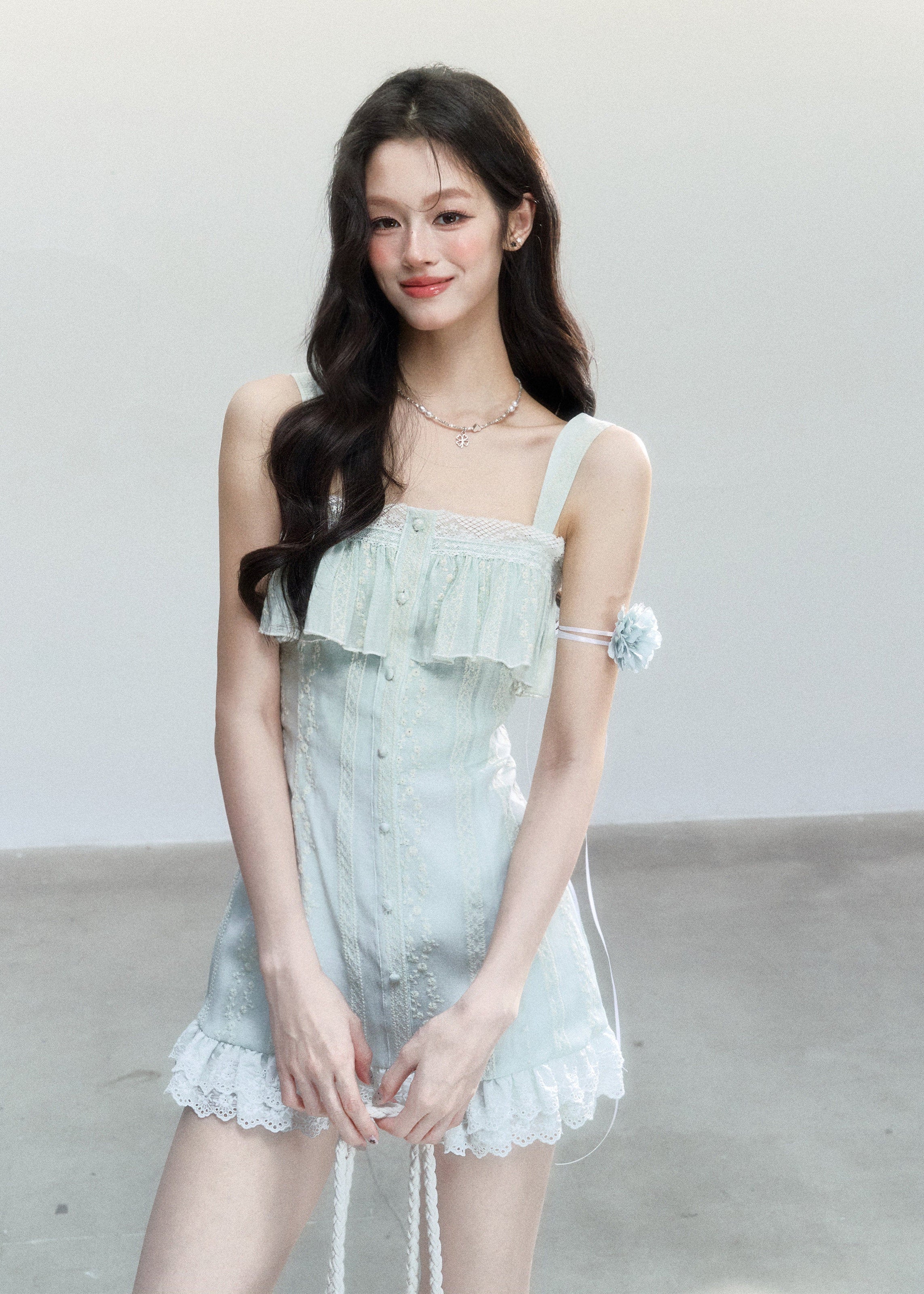 fragileheart dress, white tea mini dress, mint lace dress, embroidered mini dress, korean feminine dress, spring mini dress, lace trim dress, hollow embroidery dress, soft girl dress, feminine korean fashion, romantic summer dress, mint green dress