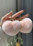 Pink fluffy heart bag charm with gold-tone keyring