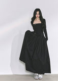 korean long dress, french hepburn maxi dress, korean fashion long sleeve dress, elegant black gown, autumn maxi dress women, waist slimming long skirt, seoul style formal dress, korean elegant outfit 2025, black hepburn style dress, feminine long sleeve maxi, korean boutique dress, chic minimalist maxi, classy black evening dress, elegant korean clothing, nom alm dress