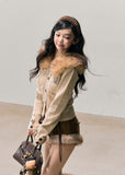 AOMALM cardigan, Korean knit cardigan, fur collar cardigan, hooded knit jacket women, feminine winter cardigan, soft girl knitwear, Korean winter fashion, faux fur collar sweater, slim fit cardigan women, cozy winter knit, cute hooded sweater, Korean aesthetic clothing, women’s winter knit top, feminine layered cardigan, soft winter outfit