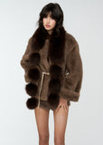 4muggle, fox fur scarf, real fur pom scarf, winter warm neck wrap, luxurious fur stole, fluffy pom pom scarf, Korean fashion winter accessories, stylish winter scarf, elegant fur collar, autumn winter outfit, warm cozy accessory, chic women’s scarf, winter luxury style, fox fur puffs, 2025 winter fashion trend