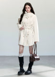 Fragileheart wool coat, scarf collar jacket, ivory belted coat, luxury Korean fashion, quiet luxury outerwear, pastel noir aesthetic, elegant winter coat, K-fashion 2025, soft feminine style, minimalist wool wrap, chic winter outfit, modern elegant outerwear, white long coat, sophisticated Korean womenswear