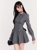 College Style Bowknot Dress Slim Long Sleeve