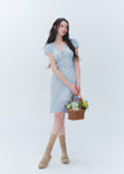plaid puff sleeve dress, French vintage dress, V neck plaid dress, waist cinching dress, feminine Korean dress, cottagecore plaid dress, romantic summer dress, vintage inspired dress, puff sleeve midi dress, elegant everyday dress, countryside style dress, soft feminine plaid dress, date outfit dress, breathable summer dress, classic plaid dress women