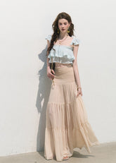 oakmoo top, lyocell resort top, ruffle cami top, lace trim summer top, feminine resort top, blush summer camisole, gentle summer top, vacation outfit top, romantic ruffle top, elegant strap top