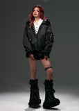 punk hooded jacket women, street punk coat, fur collar jacket women, edgy winter outerwear, dark street fashion jacket, oversized punk jacket, cotton winter coat women, alternative fashion outerwear, gothic street jacket, heavy winter streetwear, frustration garden jacket, edgy women coat, punk style winter jacket, statement black jacket women, industrial fashion outerwear