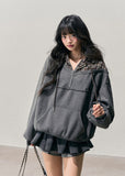 AOMALM hoodie, Korean hoodie women, fake two piece hoodie, plaid hoodie women, oversized sweatshirt, winter hoodie women, Korean casual top, fleece hoodie women, layered hoodie style, soft feminine hoodie, half zip sweatshirt, grey hoodie outfit, winter casual wear women, Korean street fashion hoodie, cozy winter sweatshirt