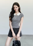 fragileheart top, doll collar t-shirt, peter pan collar top, korean feminine top, slim short sleeve top, preppy summer top, campus style top, cute korean fashion, pink collar top, gray collar top, soft girl top, feminine fitted tee