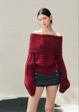 AOMALM sweater, one shoulder knit sweater, red cropped sweater women, twist knit top women, Korean aesthetic knit, American style sweater, winter cropped knit top, feminine off shoulder sweater, cozy winter knit women, stylish winter top