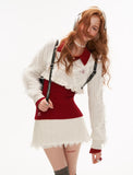 College style short sweater tops with fur pit short skirt pants