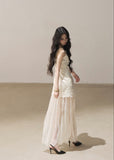 Lace slip dress with sheer cover-up set in pear white