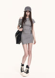 Grey off-shoulder mini dress with side graphic print