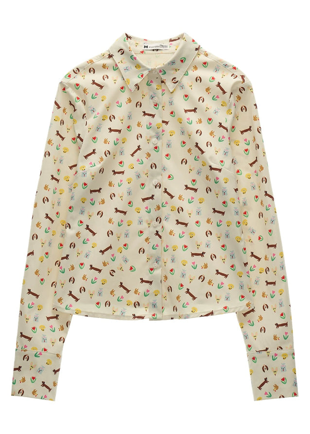 dog print shirt women, all over puppy pattern top, cute graphic long sleeve tee, niche print blouse fall winter, korean cute street top, playful dog motif shirt, fashion dog print top for women, cute core long sleeve outfit, nowa tokyo dog print fashion