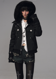 Frustration Garden jacket, edgy winter jacket, black fur hood coat, punk padded jacket, grunge winter outerwear, slim fit puffer coat, detachable fur hood jacket, street goth winter fashion, sand wash black coat, thick warm padded jacket women, alternative fashion outerwear