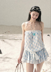 aomalm dress, gingham mini dress, french plaid dress, korean feminine dress, summer mini dress, puffy skirt dress, yellow plaid dress, romantic mini dress, cute korean fashion dress, resort mini dress, feminine summer dress, short plaid dress