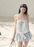 aomalm dress, gingham mini dress, french plaid dress, korean feminine dress, summer mini dress, puffy skirt dress, yellow plaid dress, romantic mini dress, cute korean fashion dress, resort mini dress, feminine summer dress, short plaid dress