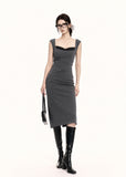 French vintage-inspired fitted dress in grey black