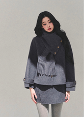 AOMALM coat set, reversible tweed coat, Korean winter outfit, tweed skirt set, winter two-piece suit, feminine Korean style, gray tweed jacket, winter mini skirt outfit, thick tweed coat women, luxury winter suit set, Korean fashion 2025, reversible winter jacket women, elegant winter outfit women, fringe scarf coat, wool blend short coat, autumn winter matching set, stylish tweed coordinates, A-line mini skirt winter, warm tweed jacket, trendy Korean outfit set.