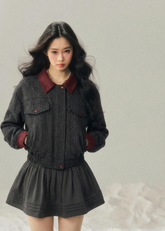 AOMALM wool set, Hepburn style two piece, Korean winter outfit women, wool jacket skirt set, feminine wool suit, brown winter set women, vintage inspired wool outfit, Korean aesthetic winter wear