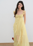 Romantic Fly-Sleeve Ruffle Long Dress