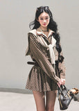 plaid shirt dress women, faux two piece dress, preppy plaid mini dress, american style check dress, winter shirt dress women, pleated plaid mini, brown plaid outfit, fw25 plaid fashion, layered look dress women, korean preppy dress