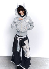 hooded jacket women, cropped hoodie women, polka dot hoodie, grunge outfit women, edgy outfit women, street style hoodie, punk style clothing, y2k edgy outfit, alternative fashion women, zip hoodie women, cropped jacket women, urban streetwear women, statement hoodie women, casual street outfit, rebellious fashion outfit, underground fashion women, dark aesthetic outfit, edgy streetwear women, lightweight jacket women, modern grunge fashion