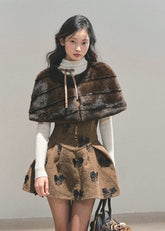 AOMALM dress, winter puffy dress, French style dress set, faux fur cape dress, embroidered winter dress, holiday outfit women, Korean fashion dress, A-line puffy skirt, winter date outfit, feminine winter dress, brown puffy dress, black puffy dress, elegant winter outfit, party dress winter women, two-piece dress set, romantic winter fashion, mohair cape dress, moss embroidery dress.