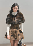 AOMALM dress, winter puffy dress, French style dress set, faux fur cape dress, embroidered winter dress, holiday outfit women, Korean fashion dress, A-line puffy skirt, winter date outfit, feminine winter dress, brown puffy dress, black puffy dress, elegant winter outfit, party dress winter women, two-piece dress set, romantic winter fashion, mohair cape dress, moss embroidery dress.