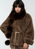 4muggle, fox fur scarf, real fur pom scarf, winter warm neck wrap, luxurious fur stole, fluffy pom pom scarf, Korean fashion winter accessories, stylish winter scarf, elegant fur collar, autumn winter outfit, warm cozy accessory, chic women’s scarf, winter luxury style, fox fur puffs, 2025 winter fashion trend