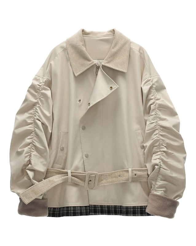 corduroy neck patchwork jacket, winter zip casual jacket women, high fashion street jacket, mixed texture winter coat women, korean street style winter jacket, cord trim bomber women, patch zip top outerwear, winter 2025 fashion women jacket, nowa tokyo street luxe coat