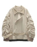 corduroy neck patchwork jacket, winter zip casual jacket women, high fashion street jacket, mixed texture winter coat women, korean street style winter jacket, cord trim bomber women, patch zip top outerwear, winter 2025 fashion women jacket, nowa tokyo street luxe coat