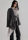 JNYLON asymmetric gray blazer women, Korean stylish tailored jacket, modern Korean fashion blazer, chic striped silhouette blazer, trendy Korean street chic outerwear, oversized gray blazer Korean style, urban fashion layering jacket women, stylish asymmetric tailored coat, minimalist Korean fashion blazer women, contemporary Korean blazer outfit