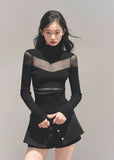 whispering of the night top, korean knit top, semi sheer knit, mesh panel knit shirt, slim fit winter top, women’s turtleneck knit, korean fashion top, elegant mesh knitwear, black mesh knit top, ivory mesh sweater, AOMALM top, winter slim knit shirt, long sleeve mesh top, feminine korean clothes, chic winter tops for women, aesthetic winter outfits, stylish knit base layer, hot girl knit top, soft stretch knitwear