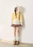pastel fur collar cardigan, fluffy collar knit jacket, gradient cable knit cardigan, Korean girly winter style, AW cozy knitwear, high-gram thick knit, umoumo pastel cardigan, soft glutinous knit texture, warm fluffy sweater, Korean cute outfit, feminine winter knit coat, pastel pink knit, pastel yellow knit, soft cozy winter fashion, Fragileheart aesthetic, cute cable knit jacket, faux fur hood cardigan, girly Korean pastel look, warm thick winter cardigan