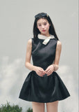 AOMALM satin mini dress women, French romantic puff skirt dress, feminine knot collar mini dress, Korean elegant spring flare dress, quiet luxury romantic outfit, Parisian inspired satin skater dress, refined feminine mini dress style, romantic Korean French aesthetic clothing, lightweight spring satin dress, elegant flared mini dress women, soft luxury womenswear dress, rich girl aesthetic mini dress, luxury Korean designer inspired dress, delicate feminine spring fashion