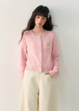 pastel cardigan, heart embroidery knit, contrast trim sweater, Korean girly fashion, AW soft knitwear, umoumo aesthetic cardigan, sweet colored yarn knit, pastel blue cardigan, cute heart badge knit, feminine Korean outfit, loose cozy knit jacket, pink button cardigan, soft winter knit, Fragileheart aesthetic, girly pastel style, cute short cardigan, warm autumn winter knit top, Korean cute girl sweater