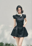 AOMALM satin mini dress women, French romantic puff skirt dress, feminine knot collar mini dress, Korean elegant spring flare dress, quiet luxury romantic outfit, Parisian inspired satin skater dress, refined feminine mini dress style, romantic Korean French aesthetic clothing, lightweight spring satin dress, elegant flared mini dress women, soft luxury womenswear dress, rich girl aesthetic mini dress, luxury Korean designer inspired dress, delicate feminine spring fashion