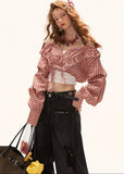 plaid blouse women, ruffle crop top, vintage style blouse, korean fashion top, summer outfit ideas, casual outfit women, lace up blouse women, aesthetic outfit women, cottagecore outfit, retro style top, cute crop blouse, feminine casual top, trendy summer top, statement blouse women, gingham top women, casual chic outfit, fashion forward top, everyday summer top, stylish blouse women, vintage outfit ideas