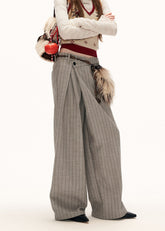 striped trousers women, deconstructed pleated pants, y2k straight leg pants, loose fit gray trousers, street tailored pants women, high waist striped pants, autumn winter trousers women, modern street pants, wide leg striped pants, fashion casual trousers, trendy women pants, mamc pants style, high end street trousers, relaxed fit pleated pants, y2k fashion bottoms