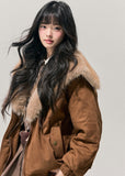 AOMALM jacket, Maillard padded jacket, women winter jacket, plush fur collar jacket, Korean feminine jacket, soft winter outerwear, short padded jacket women, cozy winter jacket, sweet style jacket, faux fur trim coat, warm cotton jacket women, Korean fashion winter, elegant winter jacket, feminine puffer jacket, Maillard color coat, winter warm top
