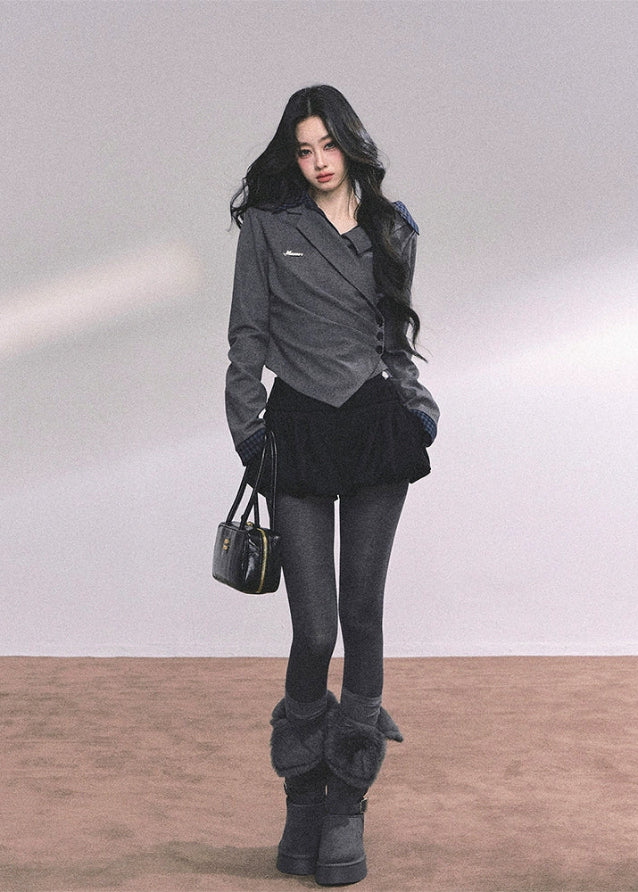 fake two piece polo top, plaid collar long sleeve shirt, schoolgirl style top women, autumn slim fit polo, wrap design knit top women, academia plaid shirt, fw25 preppy top, waist slimming shirt women, australian preppy outfit