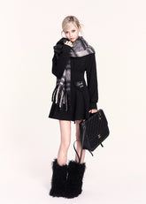 VOCK, y2k dress, Korean style dress, lace-up back dress, corset back mini dress, sweet cool girl outfit, black flare sweatshirt dress, slimming waist dress, winter cute dress, aesthetic mini dress, Korean fashion 2025, street style dress women, soft girl dark outfit, adjustable waist dress, holiday black dress, kawaii dark fashion, trendy sweatshirt dress women